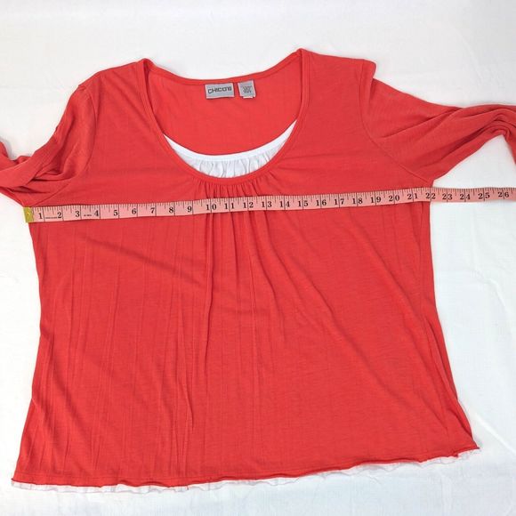 Chicos Womens 2 / Large Coral Orange White Faux Layered 3/4 Sleeve Top Shirt - Picture 4 of 7